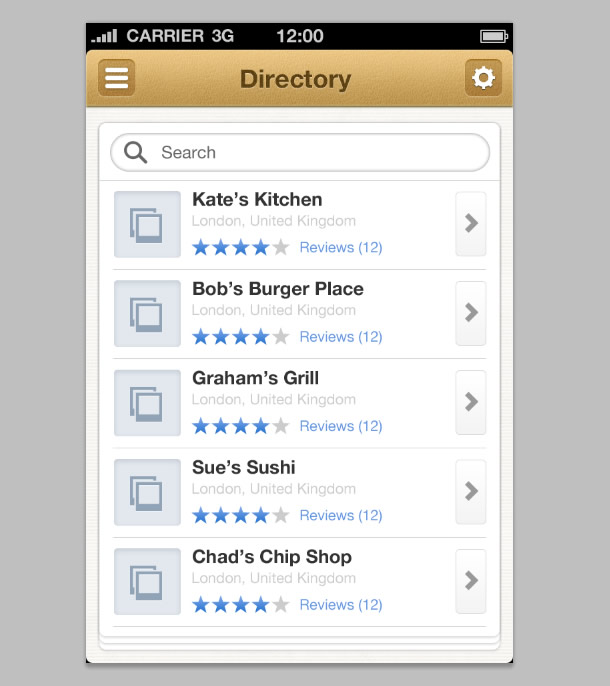 App UI design directory listing